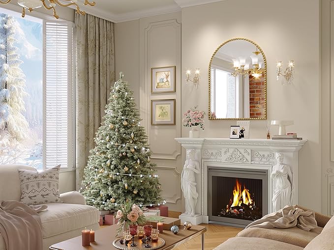 Arched Mirror for Bathroom, 40"x30" Gold Arch Bathroom Vanity Mirror, Metal Floral Frame Decorative Arch Wall Mirror, Antique Gold Arched Mirror for Washroom, Bedroom, Entryway, Living Room