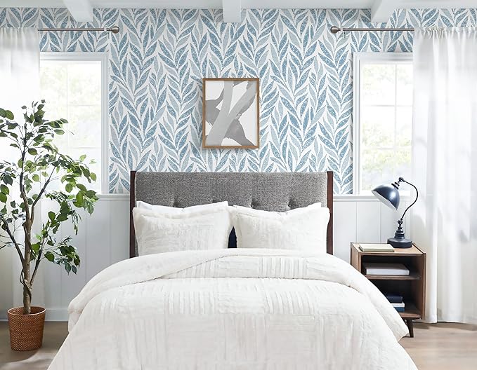 Safiyya Peel and Stick Wallpaper Boho Contact Paper Peel and Stick Modern Bathroom Wall Paper for Bedroom Blue and White Wallpaper Self Adhesive Removable Vinyl Roll 118"x17.3"