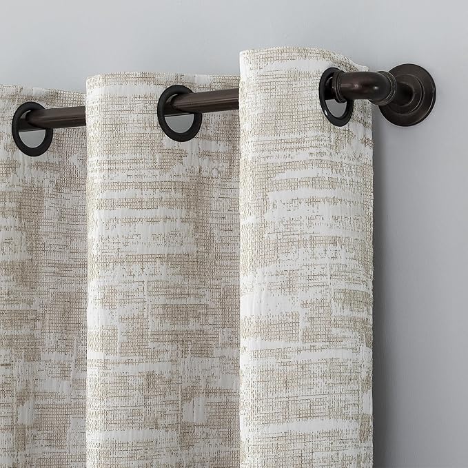 Sun Zero Parrish Distressed Grid Thermal Extreme Total Blackout Grommet Curtain Panel, 40" x 96", Stone