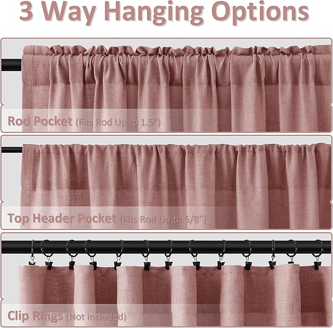 Guken Canyon Rose Linen Curtains 108 Inches Long 2 Panel Set Rod Pocket Semi Sheer Dining Room Cozy Bedroom Decor Cotton Look Country Rustic Farmhouse Boho Curtains 52x108