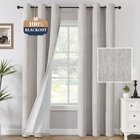 H.VERSAILTEX 100% Blackout Curtains Linen Textured Chenille Curtains Thermal Insulated Curtain Panels with White Flocking Coating Back, 42" W x 84" L, Heathered Cloud(Not Solid)
