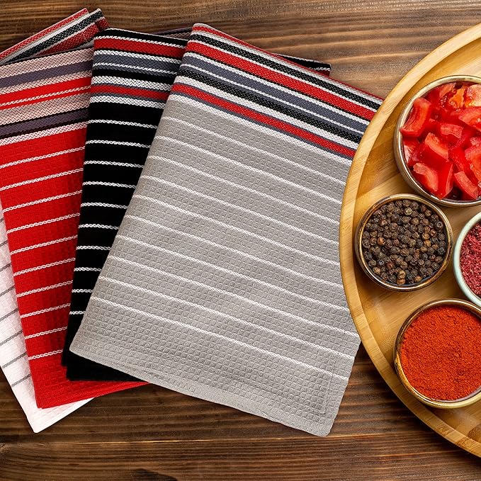 Urban Villa Kitchen Towels (20x30 Inches 12 Pack) Extra Large Premium Salsa Stripes Dish Towels for Kitchen Dish Cloths Highly Absorbent 100% Cotton Kitchen Hand Towels with Hanging Loop Tea Towels