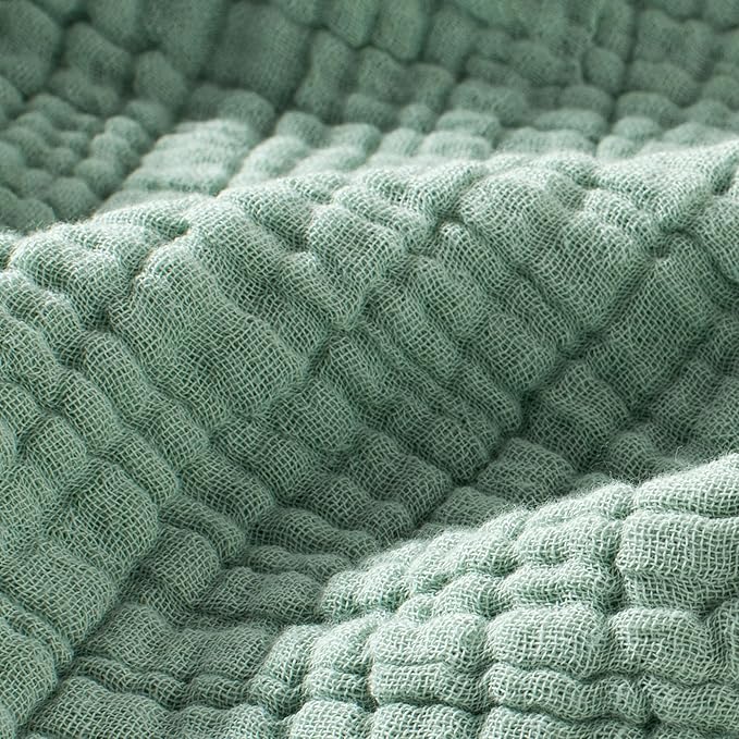 Carriediosa 100% Cotton Muslin Throw Blanket 108" X 90" King Size，4-Layers Summer Gauze Throws for Bed Couch，Soft Lightweight Breathable Linen Blankets Bedspread for Adults All Season，Sage Green
