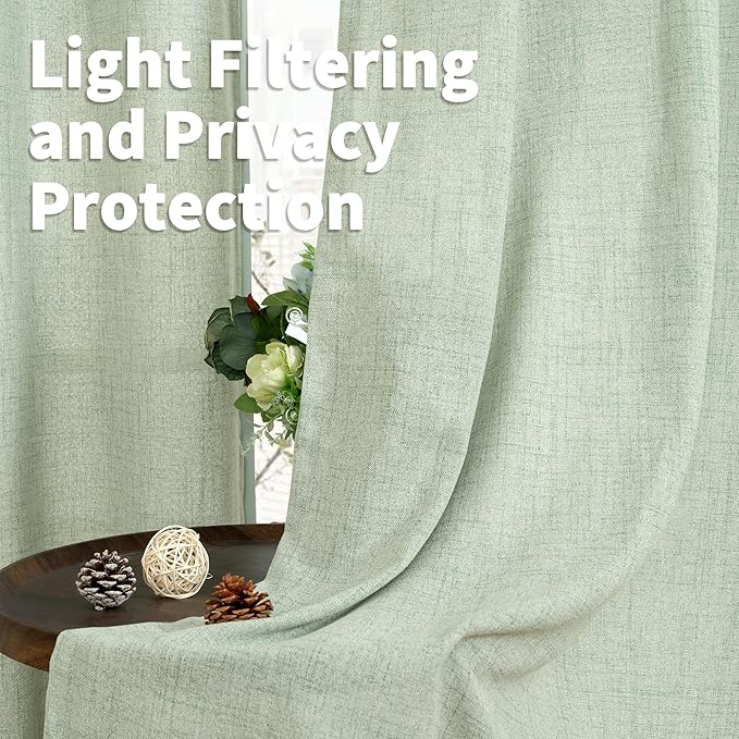 YoungsTex Sage Green Linen Cafe Curtains 36 Inch Length, Short Drapes Light Filtering with Rod Pocket Back Tab for Cafe Kitchen Windows Over Sink, 2 Panels, 42 X 36 Inch