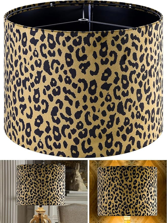 GOSO Large Yellow Leopard Lamp Shade,16×16×12 Inch Spider Fitter for Floor Lamp and Table Lamps Set of 1 Drum, Printed Animal Lampshade for Living Room/Bedroom Art Decor,Simple Assembly Replacement