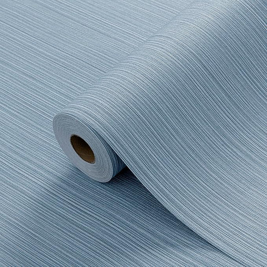 Blue Grey Faux Grasscloth Wallpaper Peel and Stick Linen Textured 24"x394" Upgraded Thick Self-Adhesive Waterproof Neutral Decorative Contact Paper Vinyl Film Roll for Wall Bedroom Kitchen
