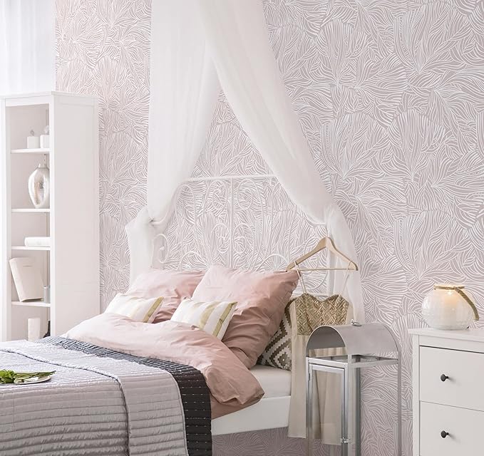 Heroad Boho Peel and Stick Wallpaper Pink and White Floral Contact Paper Modern Removable Self-Adhesive Wallpaper for Bedroom Living Room Cabinets Decoration Thicken Vinyl Roll 17.3''x78.7''