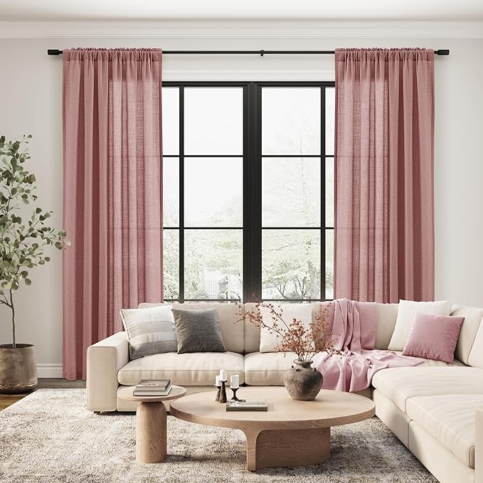 Guken Canyon Rose Linen Curtains 84 Inches Long 2 Panel Set Rod Pocket Semi Sheer Dining Room Cozy Bedroom Decor Cotton Look Country Rustic Farmhouse Boho Curtains 52x84