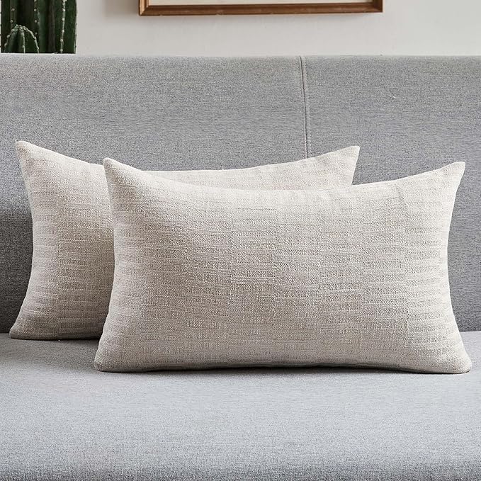 FUTEI Natural Decorative Throw Pillow Covers 12x20 Inch Set of 2,Soft Linen Slub Texture Pillow Case,Farmhouse Home Decor for Couch Bed Living Room