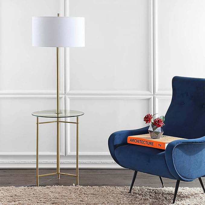 JONATHAN Y JYL3059A Charles 59" Metal/Glass LED Side Table and Floor Lamp Contemporary,Transitional for Bedrooms, Living Room, Office, Reading, Brass
