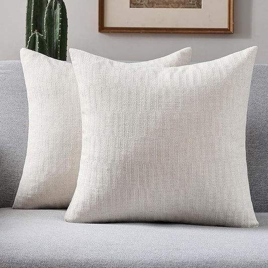 FUTEI Light Natural Decorative Throw Pillow Covers 22x22 Inch Set of 2,Soft Linen Slub Texture Cushion Case,Farmhouse Home Decor for Couch Bed Living Room