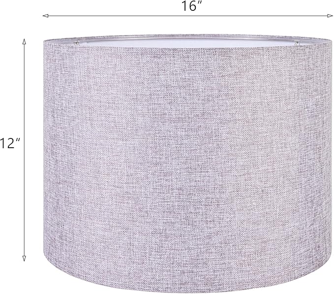 Wellmet 16"x16"x12" Assembly Required Lampshade for Table Lamp, Bedside Lamp, Floor Lamp, Fabric Drum Lampshade Classic Modern Style, Spider Fitter, Grey