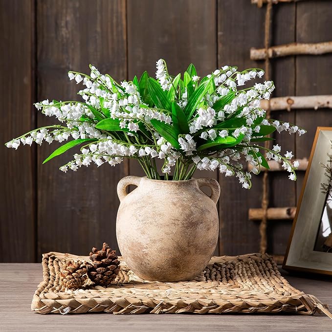 6 Inch Ceramic Small Flower Vase - Christmas Short Terracotta Vases - Vintage Porcelain Ball Vase for Home Decor - Decorative Farmhouse Vase with hadle for Home Decor Living Room Shelf Table, Lyeec