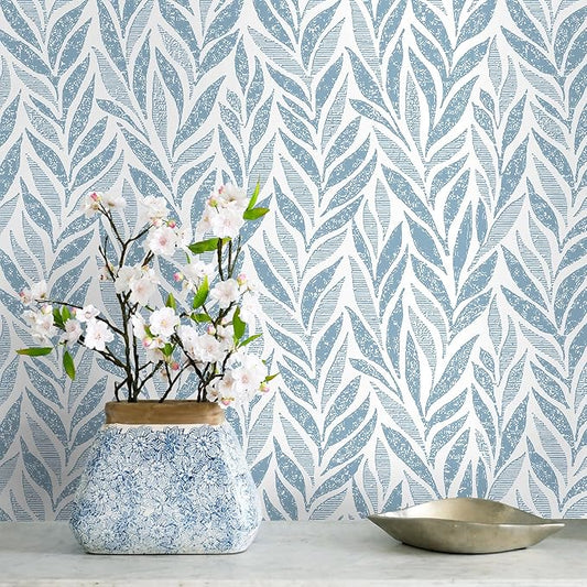 Safiyya 393"x17.3" Blue Peel and Stick Wallpaper Boho Contact Paper Modern Stick on Wallpaper for Bathroom Adhesive Kitchen Wall Paper Vinyl Rolls