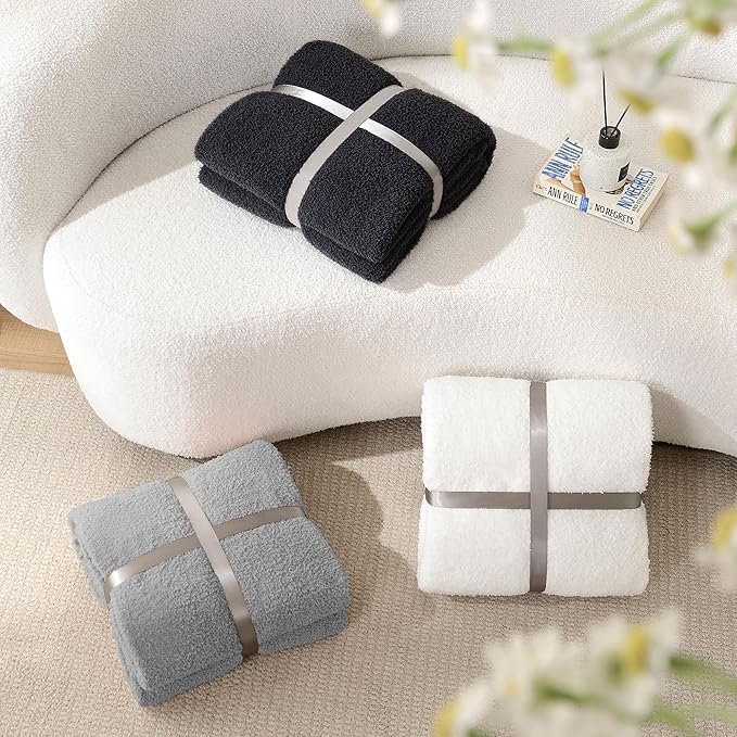 Knit Throw Blanket Super Soft Warm Blanket for Couch Lightweight Fluffy Blanket for Bed Sofa 50x60 Inches Cream