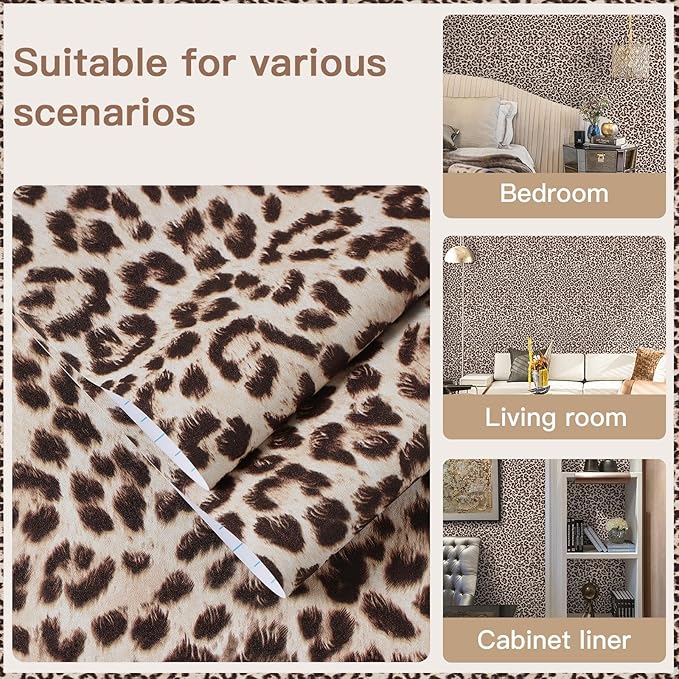 Ismoon 17.5''x78.7'' Leopard Wallpaper Cheetah Print Peel and Stick Wallpaper y2k Room Decor Funky Contact Paper Bathroom Waterproof Bedroom Brown Yellow Self Adhesive Vintage Texture Vinyl Roll