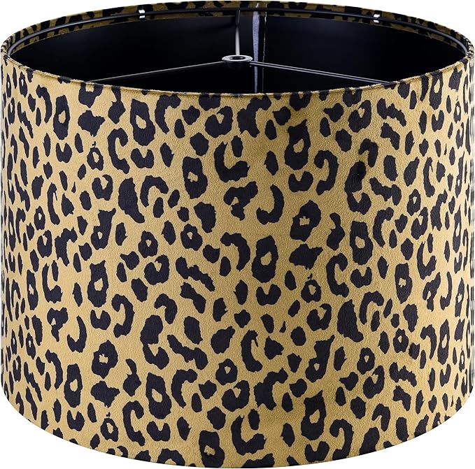 GOSO 13" Drum Yellow Leopard Lamp Shade for Table Lamp & Floor Lamps,Art Deco & Vintage Animal Lampshades Medium,13" x 13" x 10" (Spider) Traditional Velvet Pattern Dot Shade Required Assembly -1 Pack