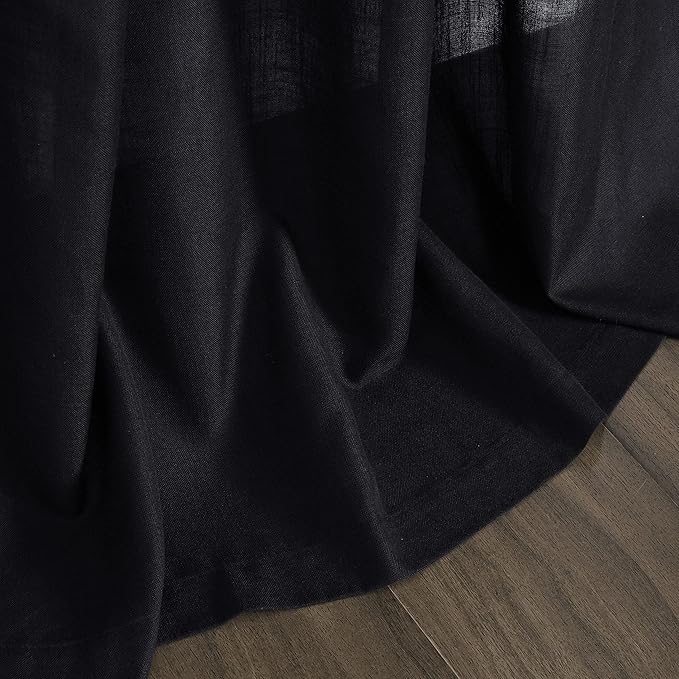 Guken Black Linen Curtains 102 Inch Length for Living Room Bedroom 2 Panels Set Rod Pocket Light Filtering Semi Sheer Window Curtains 52 Inch Width Boho Farmhouse Linen Drapes, W52xL102