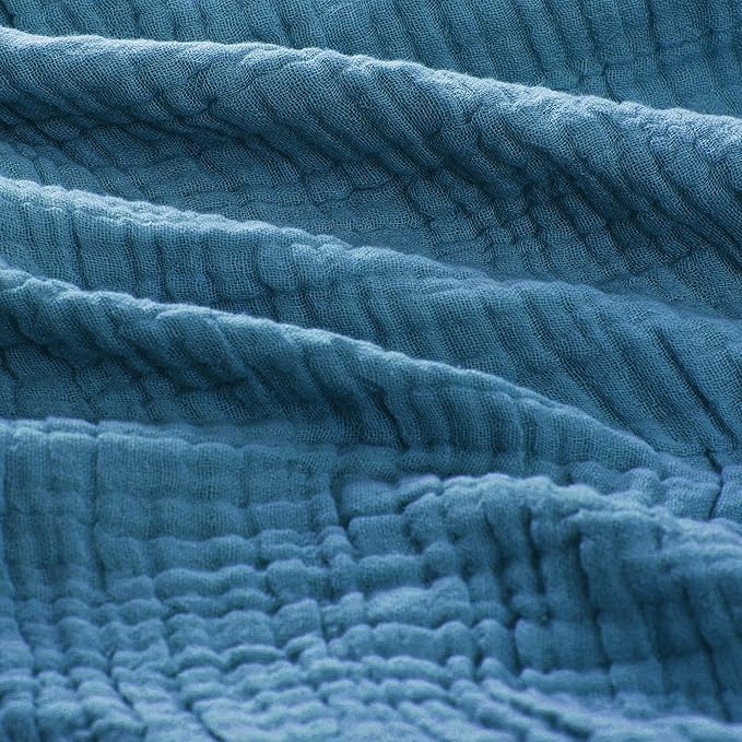 Carriediosa 100% Cotton Muslin Throw Blanket 70" X 80" Twin Size，4-Layers Summer Gauze Throws for Bed Couch，Soft Lightweight Breathable Linen Blankets Bedspread for Adults All Season，Dusty Blue