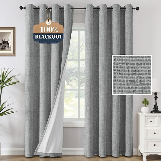H.VERSAILTEX Chenille Curtains 96 inch Length 2 Panels 100% Blackout Drapes for Bedroom Living Room with White Flocking Coating Back Insulated Anti-Rust Grommet, Heathered Dove Gray(Not Solid)