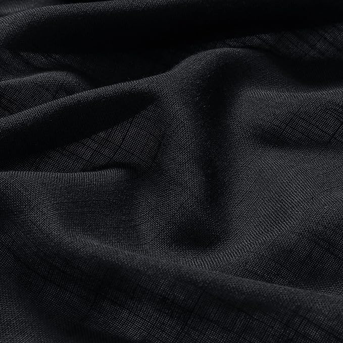 Guken Black Linen Curtains 120 Inch Length for Living Room Bedroom 2 Panels Set Rod Pocket Light Filtering Semi Sheer Window Curtains 52 Inch Width Boho Farmhouse Linen Drapes, W52xL120