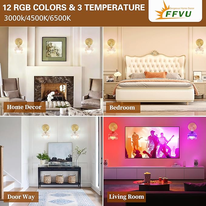 Battery Operated Wall Sconce with Remote Control,Vintage Wall Lamp with Flower lampshade,Rechargeable Battery Powered Wall Lights with 15 Colors for Beside Bedroom Living Room Doorway,Flower Clear