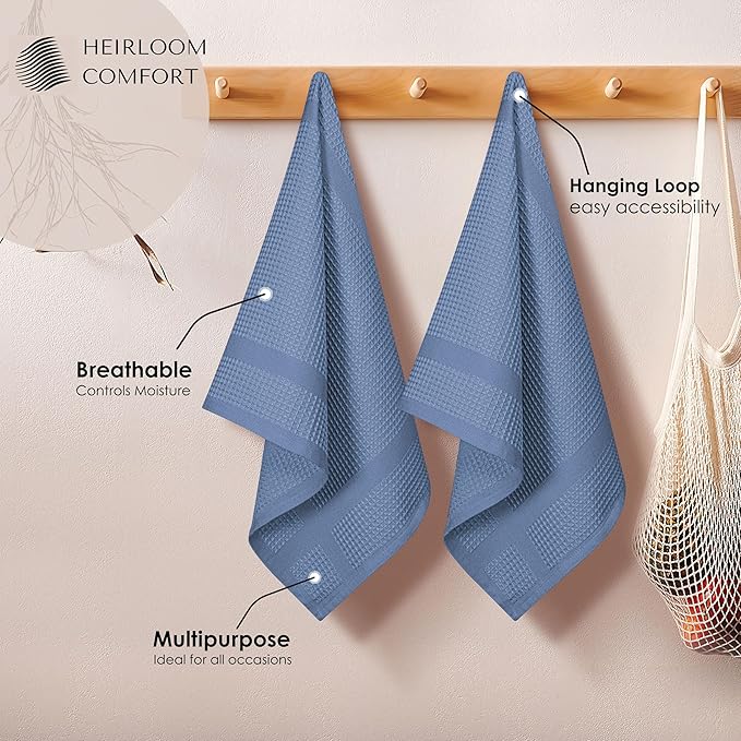 3 Pack Blue Waffle Weave Kitchen Towels, 16"x26", 100% Cotton, Super Absorbent, Fast Dry, Durable Dishcloth Set for Cleaning, Drying Dishes, Hand Towels, Machine Washable, Sky Blue