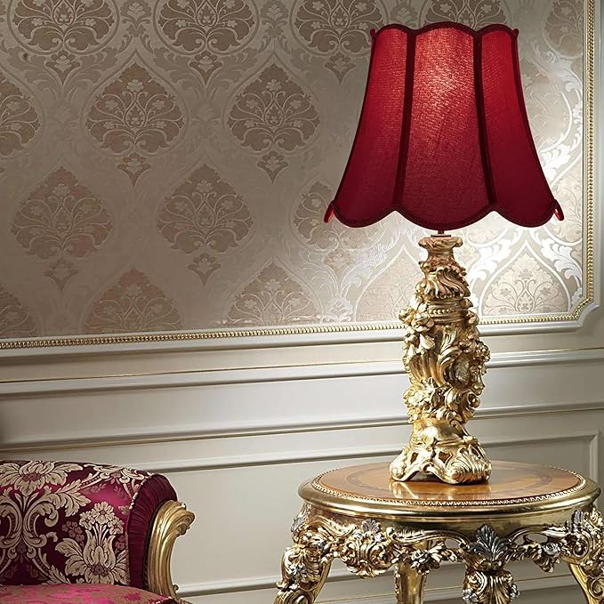 GOSO 13" Medium Burgundy Scalloped Lamp Shades Art Deco, Red Wavy Floral Petal Edge,8" ×13" ×11" Spider for Table Lamp, Floor Lamps Replacement, Faux Silk Lampshade,Easy Assembly(Set of 2)