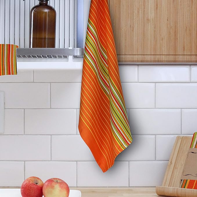Urban Villa Kitchen Towels Waffle Stripes Dish Towels for Kitchen Orange Waffle Set of 6 Kitchen Towels Highly Absorbent 100% Cotton Over Sized 20X30 in with Mitered Corners Kitchen Hand Tea Towels