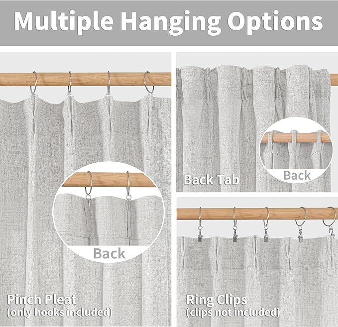 YoungsTex Linen Semi Sheer Curtains 90 Inch Length 2 Panels, Light Grey Light Filtering Window Drapes Privacy with Back Tab for Living Room Bedroom, 40 X 90 Inch