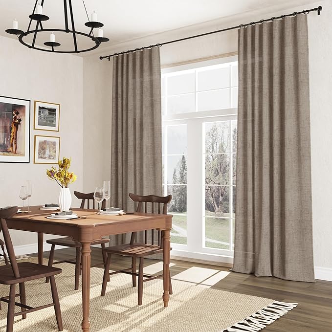 Guken Khaki Linen Curtains 84 Inches Long 2 Panel Set Rod Pocket Semi Sheer Dining Room Cozy Bedroom Decor Cotton Look Country Rustic Farmhouse Boho Curtains 52x84