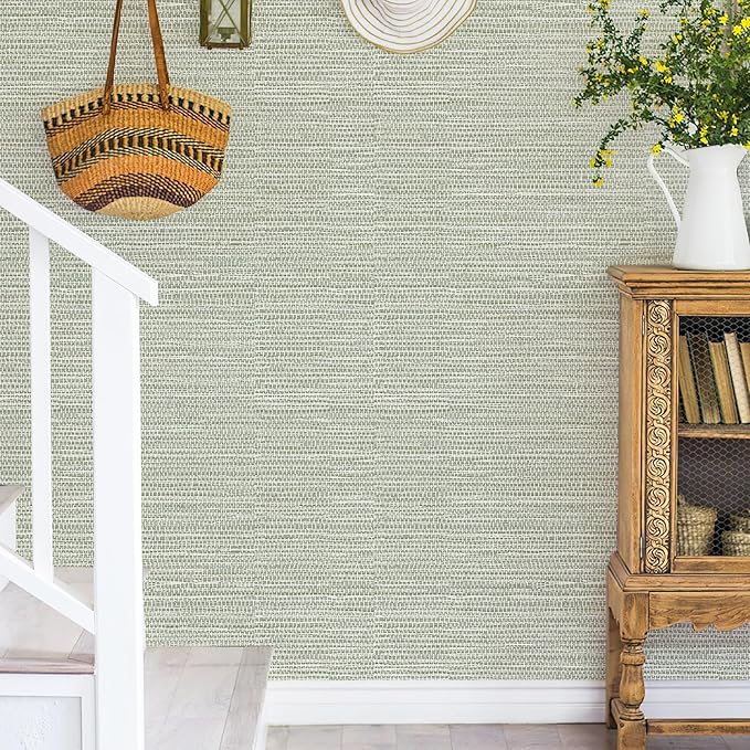 Grasscloth Peel and Stick Wallpaper 17.3"x197" Renter Friendly, Neutral Textured Grassweave Wallpaper Self Adhesive Removable for Bathroom Bedroom