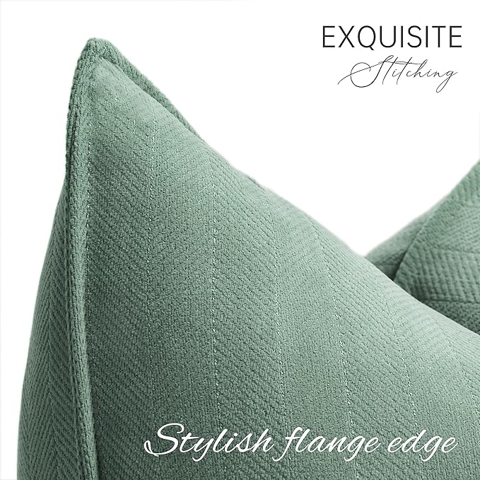 ZWJD Dusty Green Pillow Covers 22x22 Set of 2 Chenille Throw Pillow Covers with Elegant Design Soft and Luxurious Decorative Throw Pillows for Couch, Bed, and Home Decor