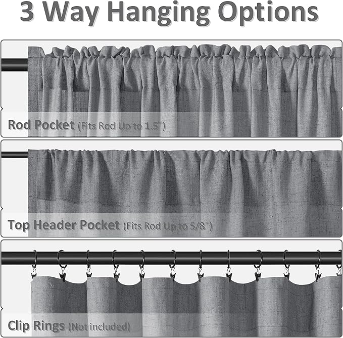 Guken Dark Grey Linen Curtains 108 Inches Long 2 Panel Set Rod Pocket Semi Sheer Dining Room Cozy Bedroom Decor Cotton Look Country Rustic Farmhouse Boho Curtains 52x108