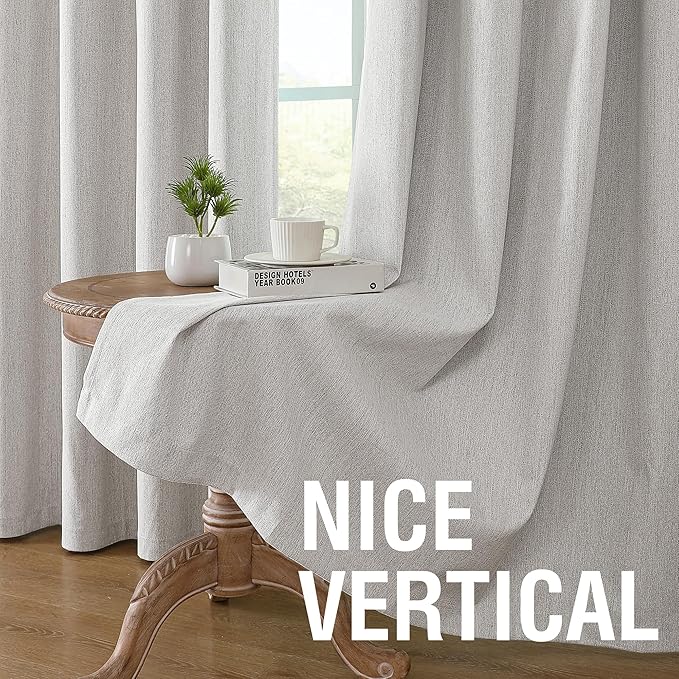 H.VERSAILTEX 100% Blackout Curtains Linen Textured Chenille Curtains Thermal Insulated Curtain Panels with White Flocking Coating Back, 42" W x 84" L, Heathered Cloud(Not Solid)