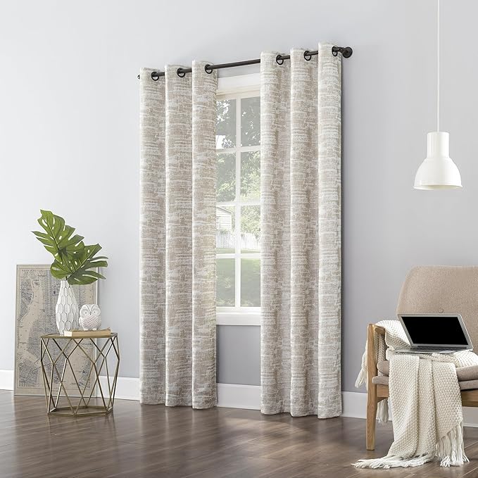 Sun Zero Parrish Distressed Grid Thermal Extreme Total Blackout Grommet Curtain Panel, 40" x 96", Stone