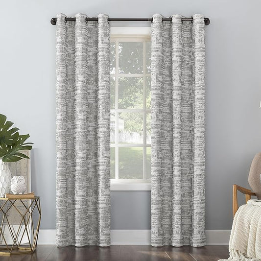 Sun Zero Parrish Distressed Grid Thermal Extreme 100% Total Blackout Grommet Curtain Panel, Grey, 40" x 63" (1 Panel)