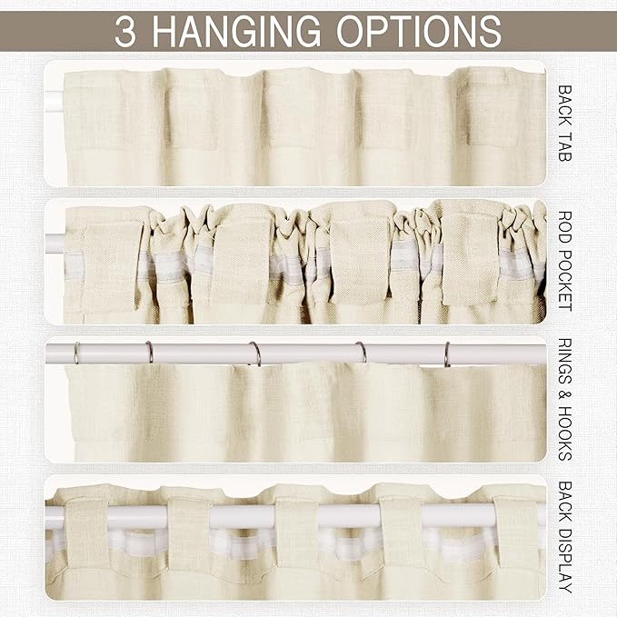 HESTIA Linen Curtains 72 inch Long 2 Panel Set Light Filtering Cream Curtain for Living Room Bedroom 42 inch Wide Blackout Drapes with Rod Pocket Back Tab Pin Hooks (72" Lx42 W)