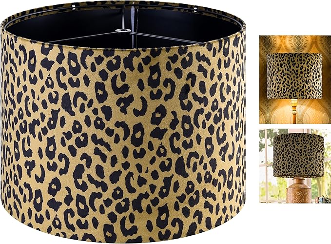 GOSO 13" Drum Yellow Leopard Lamp Shade for Table Lamp & Floor Lamps,Art Deco & Vintage Animal Lampshades Medium,13" x 13" x 10" (Spider) Traditional Velvet Pattern Dot Shade Required Assembly -1 Pack