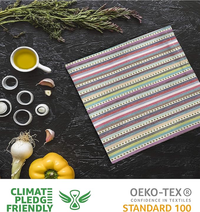 Urban Villa Kitchen Towels Blue Multi Dobby Stripes Premium Quality 100% Cotton Dish Towels Mitered Corners Ultra Soft (Size: 20x30 Inches) Highly Absorbent Bar & Tea Towels (Set of 6)