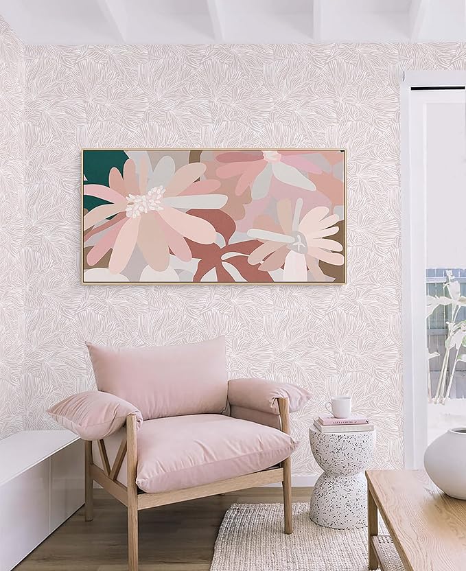 Heroad Boho Peel and Stick Wallpaper Pink and White Floral Contact Paper Modern Removable Self-Adhesive Wallpaper for Bedroom Living Room Cabinets Decoration Thicken Vinyl Roll 17.3''x78.7''