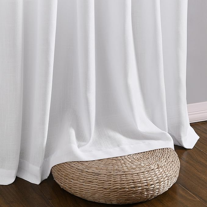 Guken White Linen Curtains 102 Inch Length for Living Room Bedroom 2 Panels Set Rod Pocket Light Filtering Semi Sheer Window Curtains 52 Inch Width Boho Farmhouse Linen Drapes, W52xL102