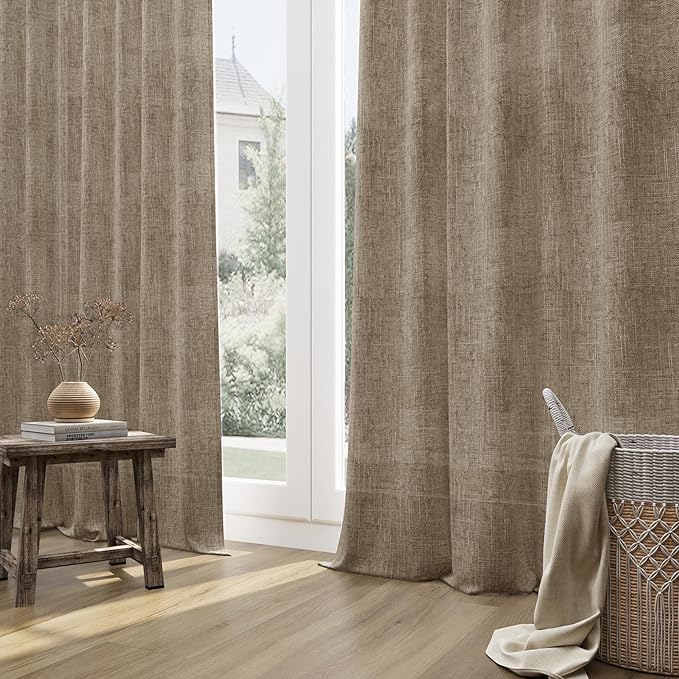 Guken Burlap Linen Curtains 84 Inches Long 2 Panel Set Rod Pocket Semi Sheer Dining Room Cozy Bedroom Decor Cotton Look Country Rustic Farmhouse Boho Curtains 52x84