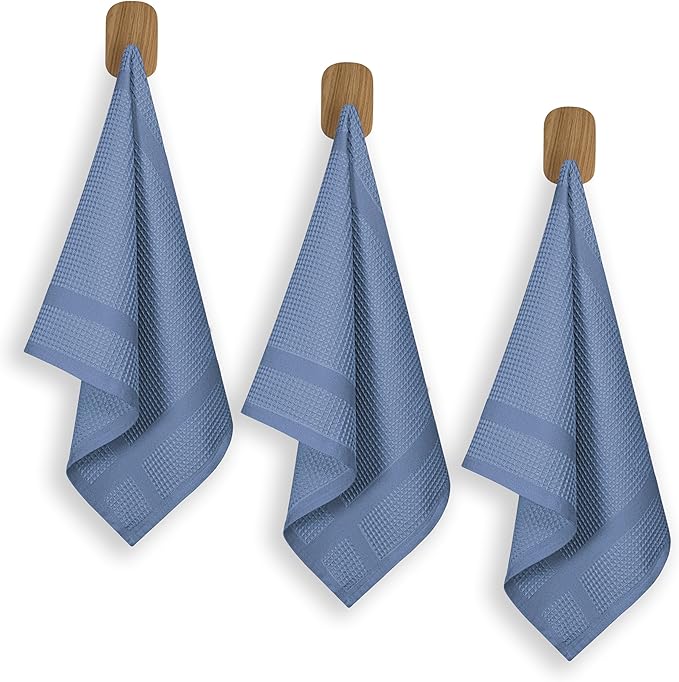 3 Pack Blue Waffle Weave Kitchen Towels, 16"x26", 100% Cotton, Super Absorbent, Fast Dry, Durable Dishcloth Set for Cleaning, Drying Dishes, Hand Towels, Machine Washable, Sky Blue