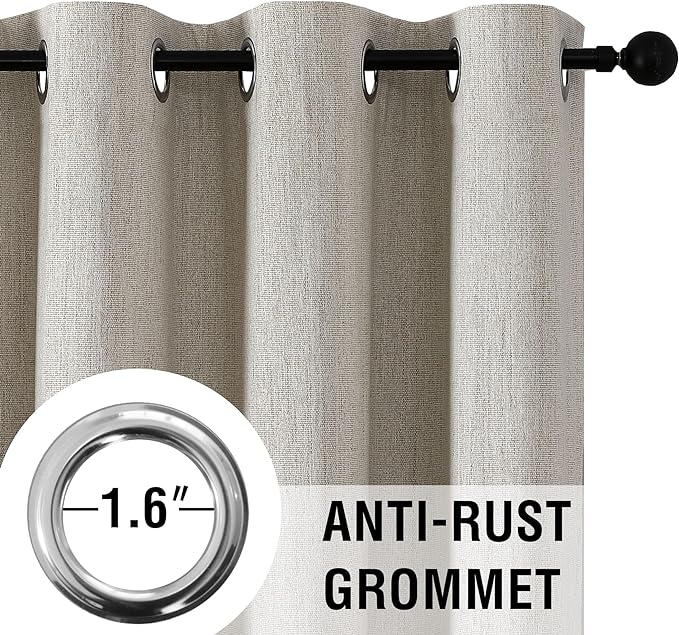 H.VERSAILTEX Chenille Linen Curtains 108 inches Long 100% Black Out Curtains, Textured Linen Look Draperies Grommet with White Flocking Coating Back, 2 Panels, Heathered Stone(Not Solid)