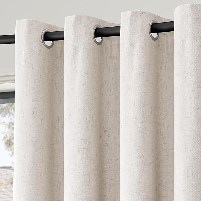 100% Blackout Curtains 108 inches Long Grommet Living Room Darkening Window Curtain Panel Earth Tone Farmhouse Style Thermal Insulated Linen Black Out Drapes 108 Inches Long for Bedroom Beige 9 Ft
