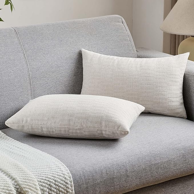 FUTEI Light Natural Decorative Throw Pillow Covers 12x20 Inch Set of 2,Soft Linen Slub Texture Pillow Case,Farmhouse Home Decor for Couch Bed Living Room
