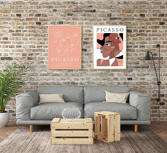 2pcs Picasso style abstract wall art abstract lines woman face painting canvas art print poster modern minimalist wall decor suitable for, office living room, bedroom and bathroom decoration Unframed