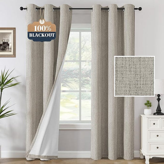 H.VERSAILTEX 100% Blackout Curtains Linen Textured Chenille Curtains Thermal Insulated Curtain Panels with White Flocking Coating Back, 42" W x 84" L, Heathered Stone(Not Solid)