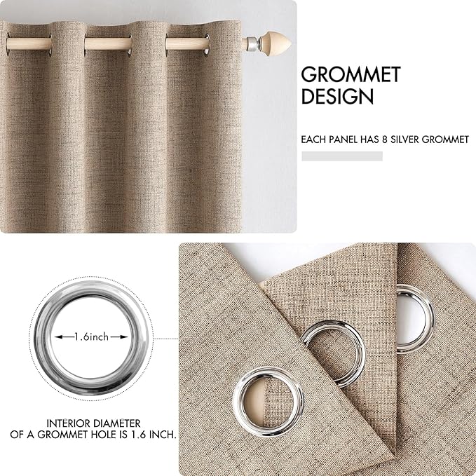 MIULEE 100% Blackout Linen Textured Curtains for Bedroom Solid Thermal Insulated Copper Brown Grommet Room Darkening Curtains & Drapes Luxury Decor for Living Room Nursery 52 x 45 Inch (2 Panels)